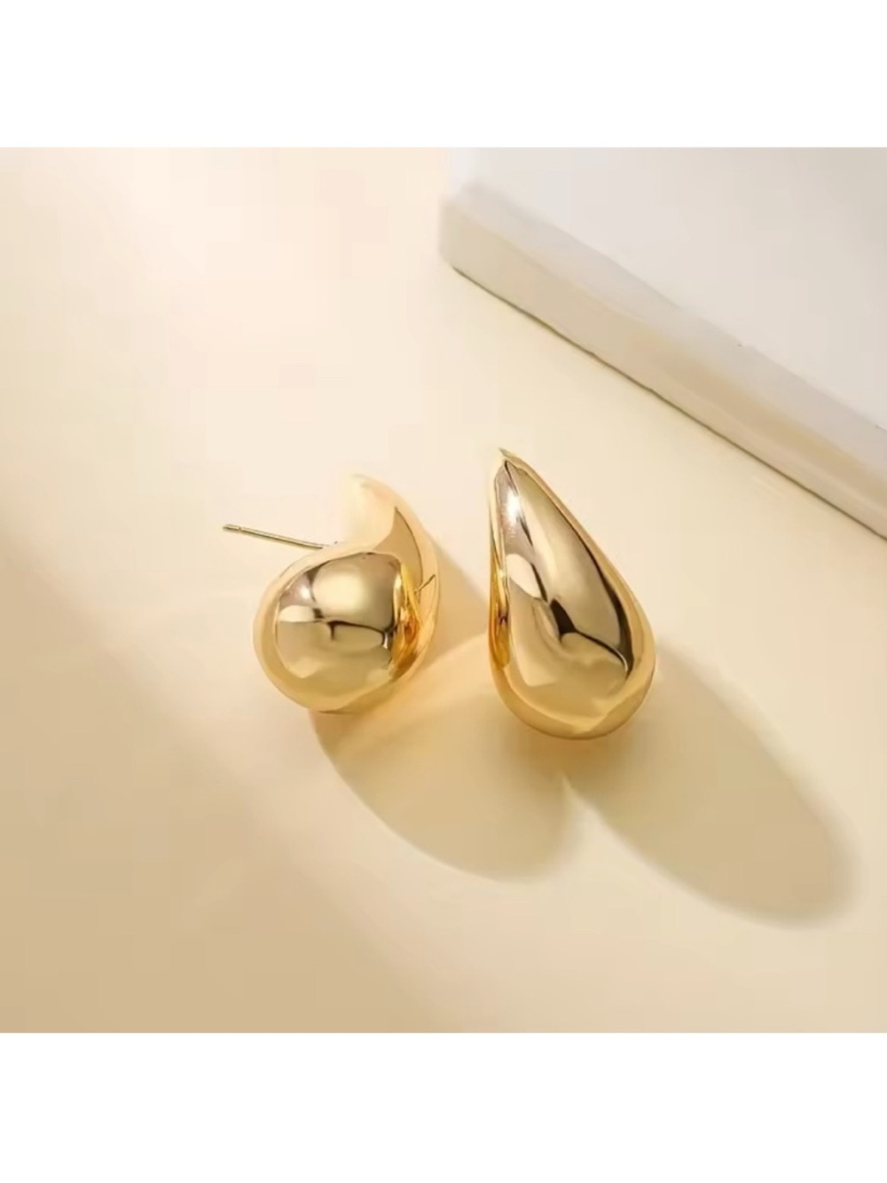 Gold Teardrop Sculpted Stud Earrings - Women Jewelry